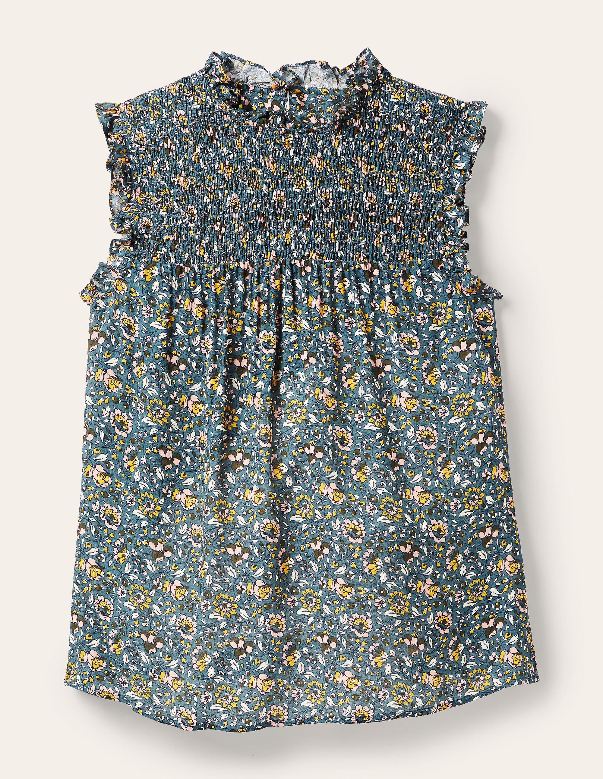 Sleeveless Smocked Top-Mid Blue, Botanic Meadow - Image 9