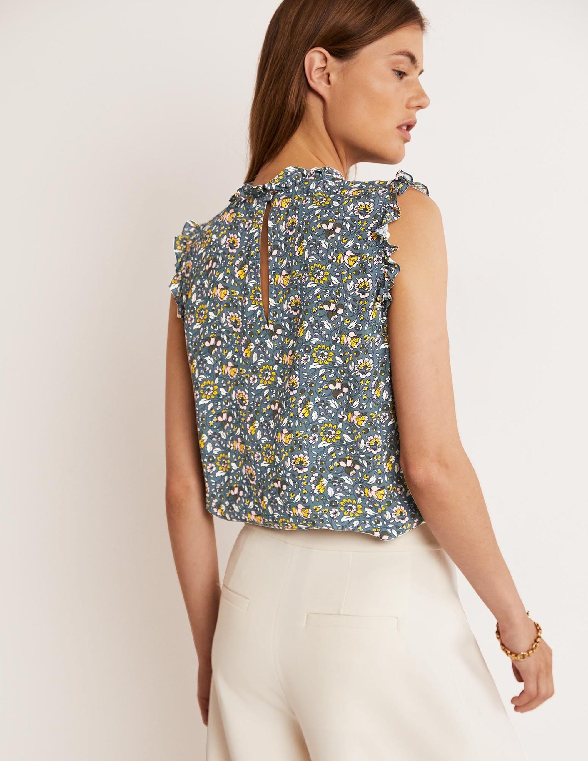 Sleeveless Smocked Top-Mid Blue, Botanic Meadow - Image 3
