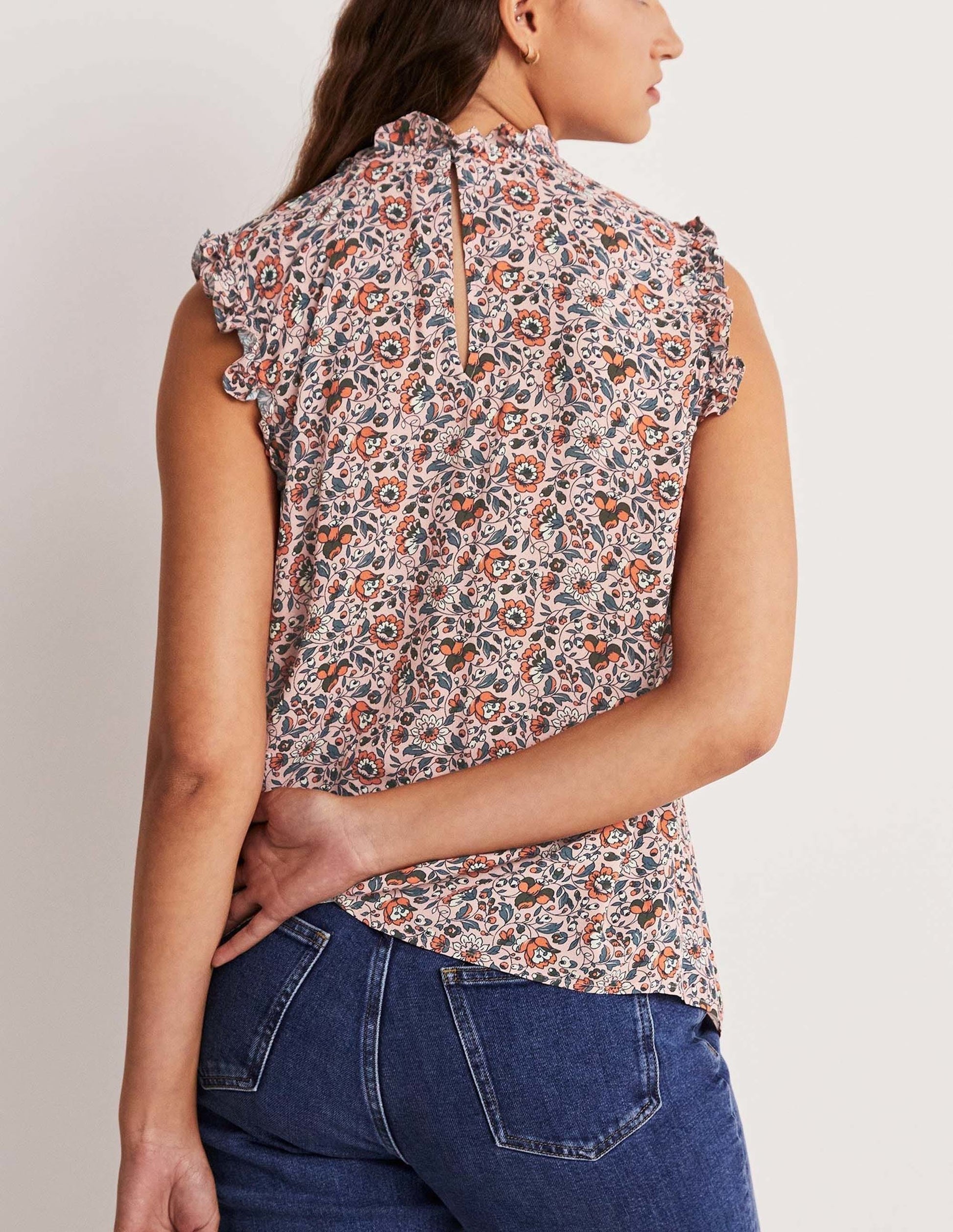 Sleeveless Smocked Top-Milkshake, Botanic Meadow-7