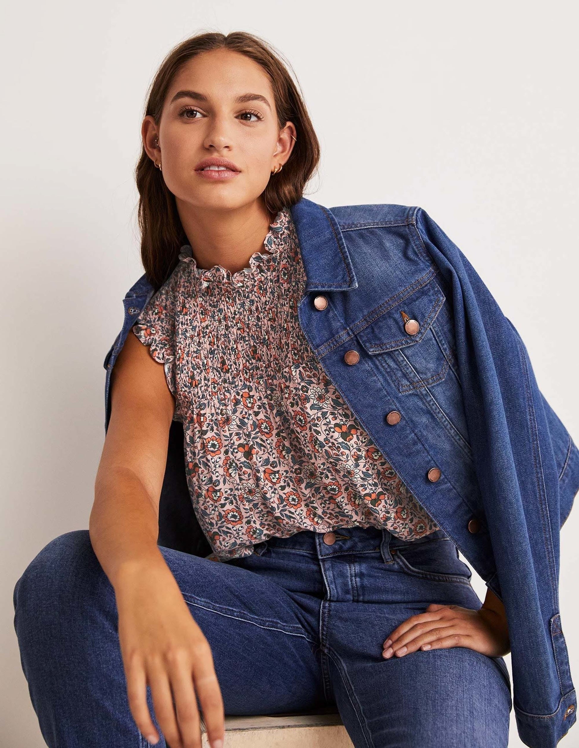 Sleeveless Smocked Top-Milkshake, Botanic Meadow-4