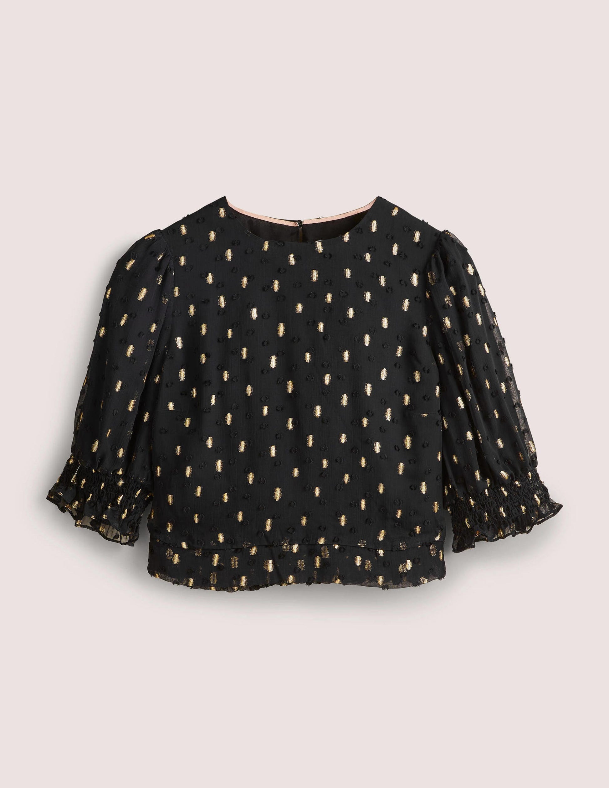 Cropped Metallic Smocked Top-Black and Gold Clip-5
