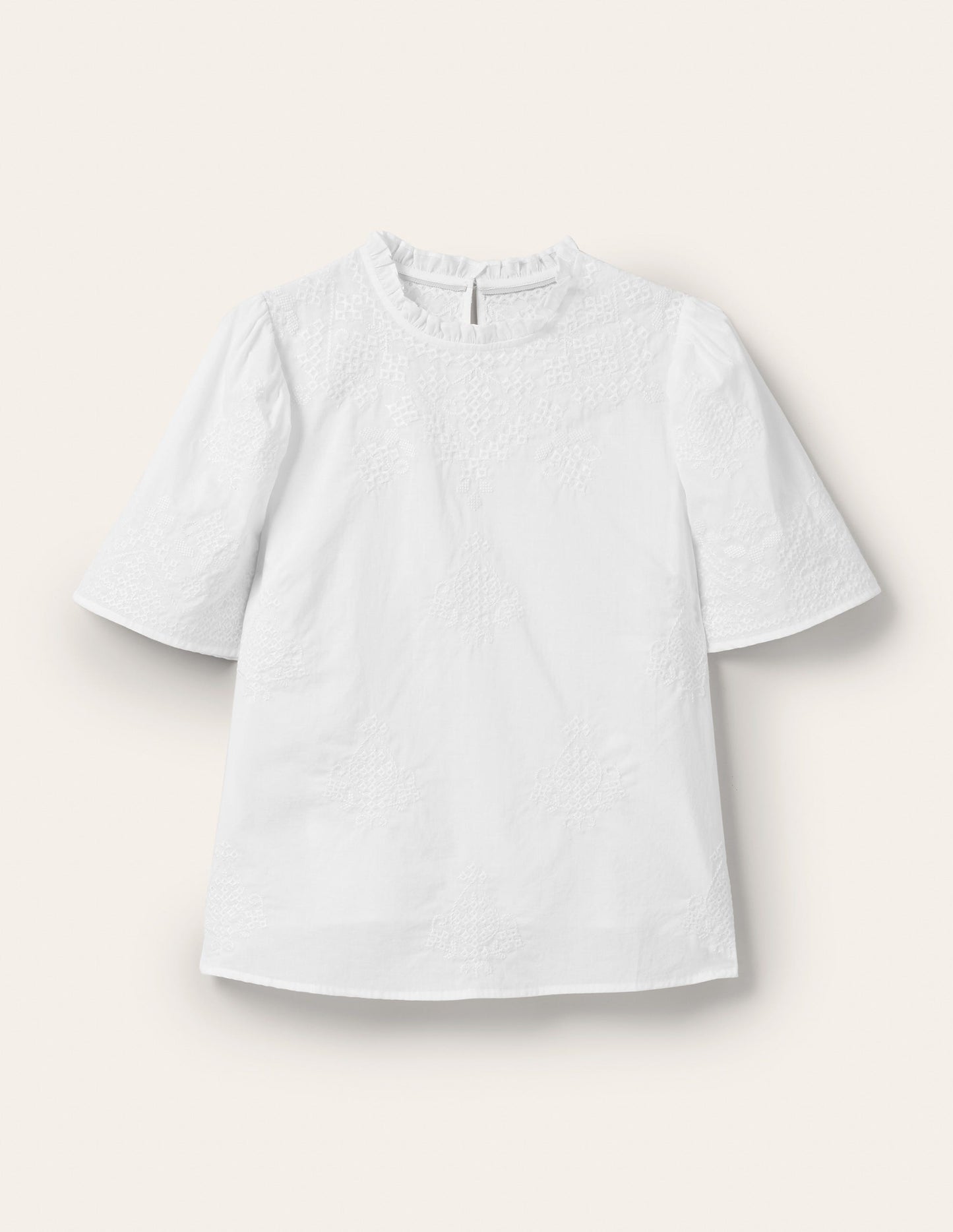Flutter Sleeve Embroidered Top-White Embroidery