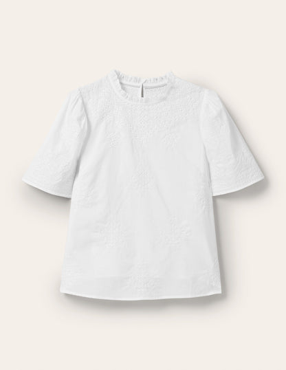 Flutter Sleeve Embroidered Top-White Embroidery-7