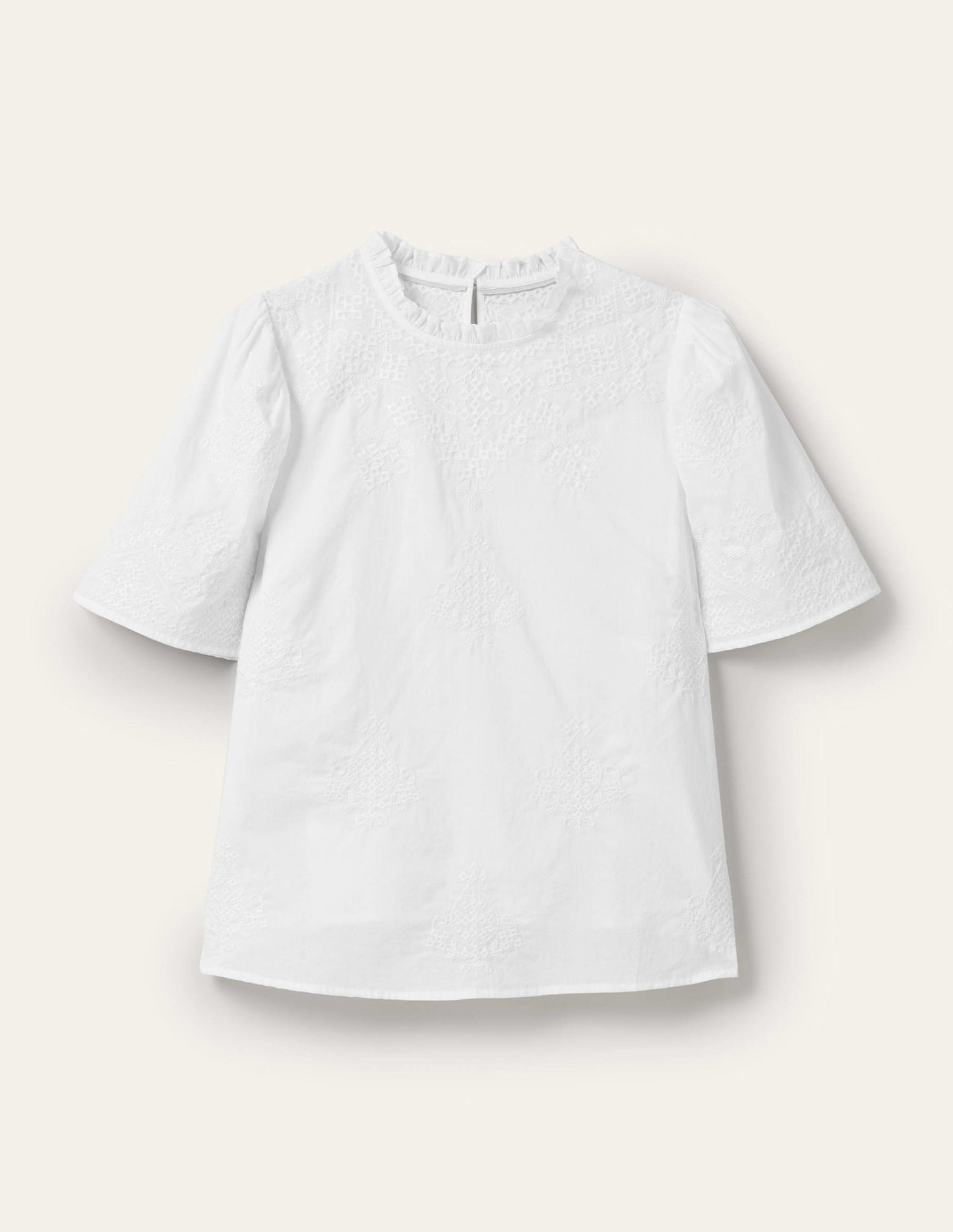 Flutter Sleeve Embroidered Top-White Embroidery
