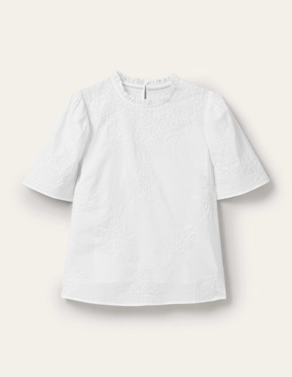 Flutter Sleeve Embroidered Top-White Embroidery-8