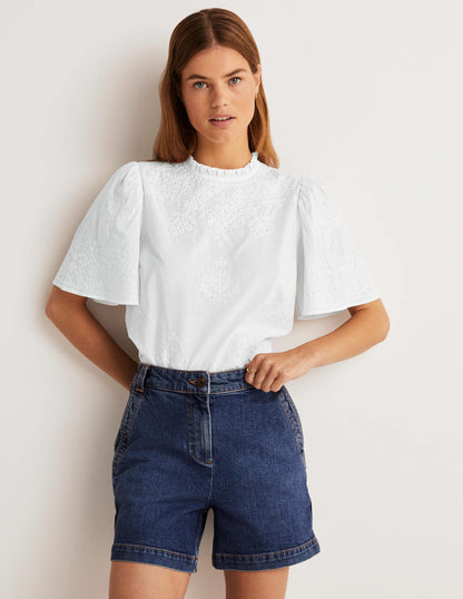 Flutter Sleeve Embroidered Top-White Embroidery-4