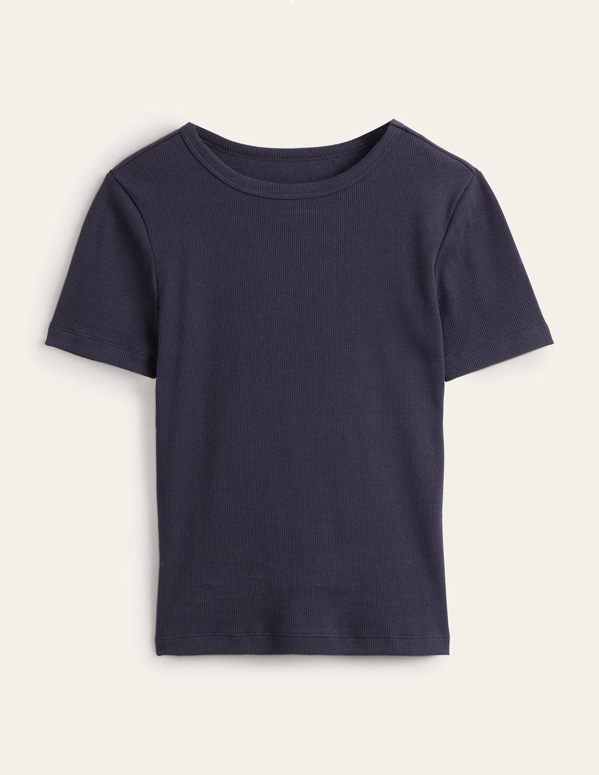 Cotton Ribbed T-Shirt-Navy-5