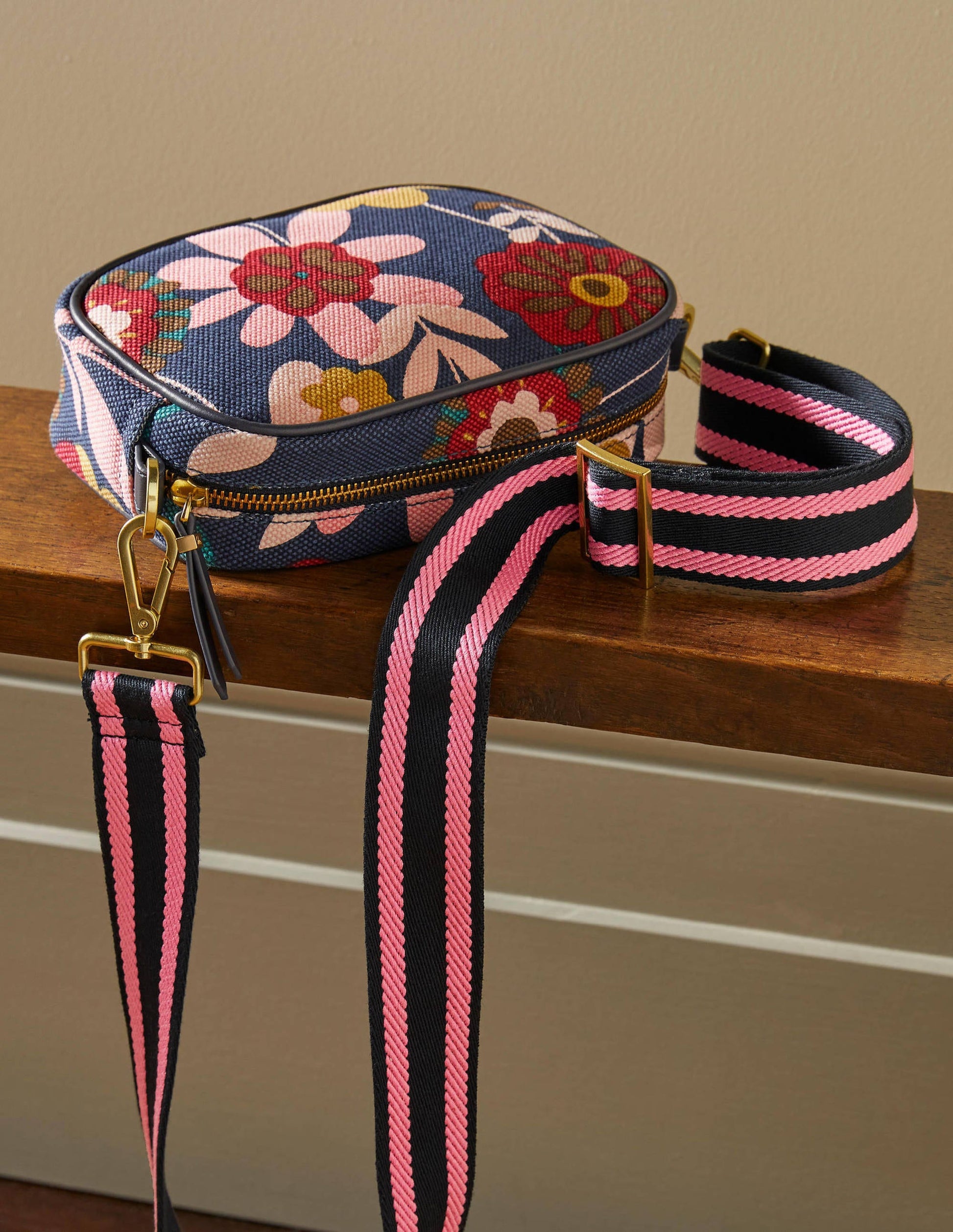 Canvas Crossbody Bag-French Navy, Flora Bloom-1