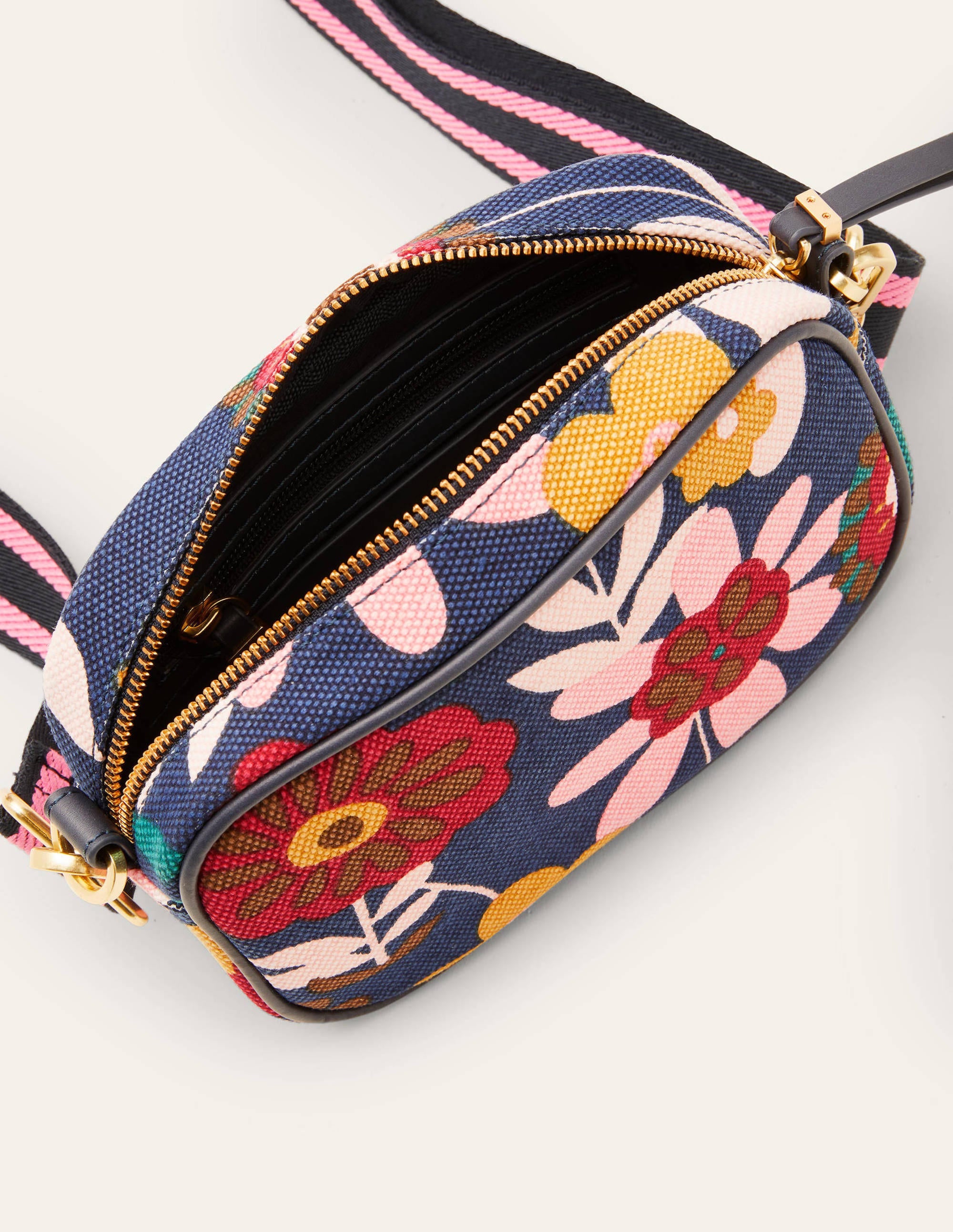 Canvas Crossbody Bag-French Navy, Flora Bloom - Image 3