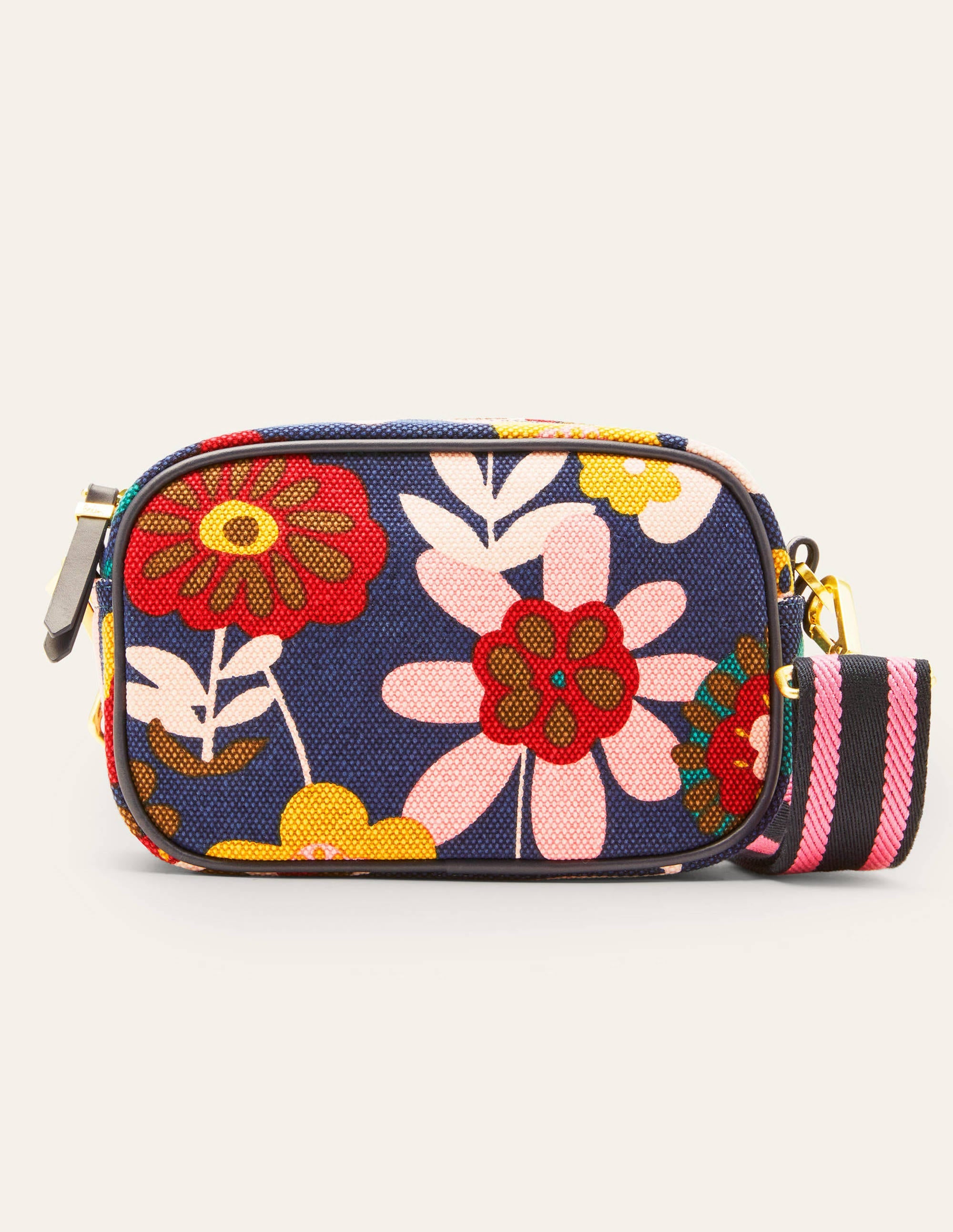 Canvas Crossbody Bag-French Navy, Flora Bloom - Image 4