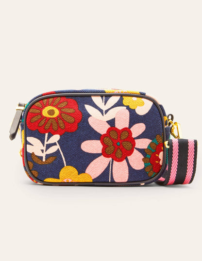 Canvas Crossbody Bag-French Navy, Flora Bloom-4