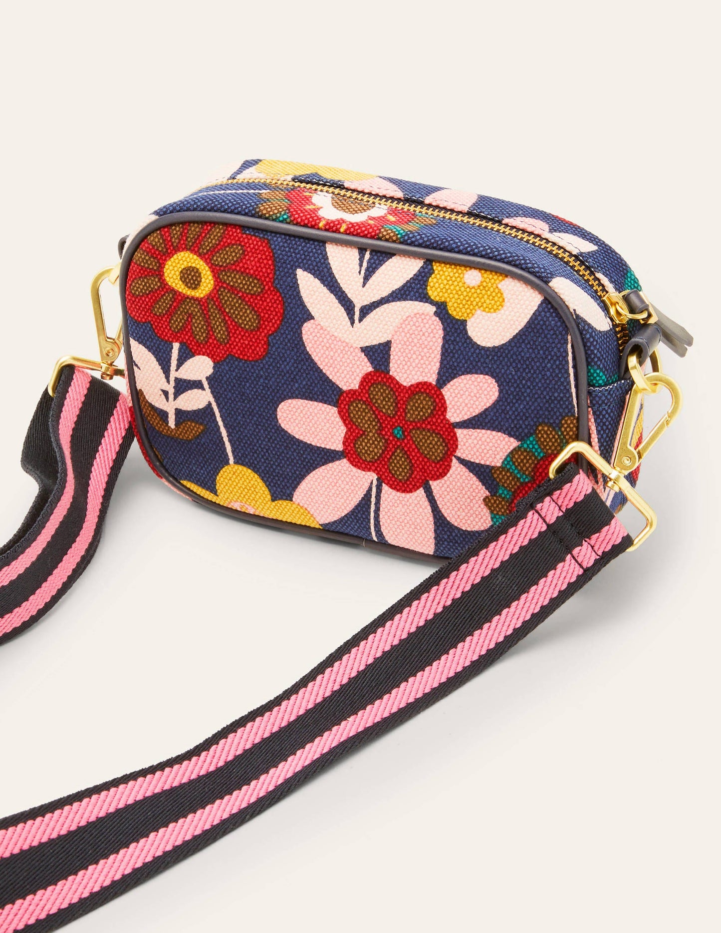 Canvas Crossbody Bag-French Navy, Flora Bloom