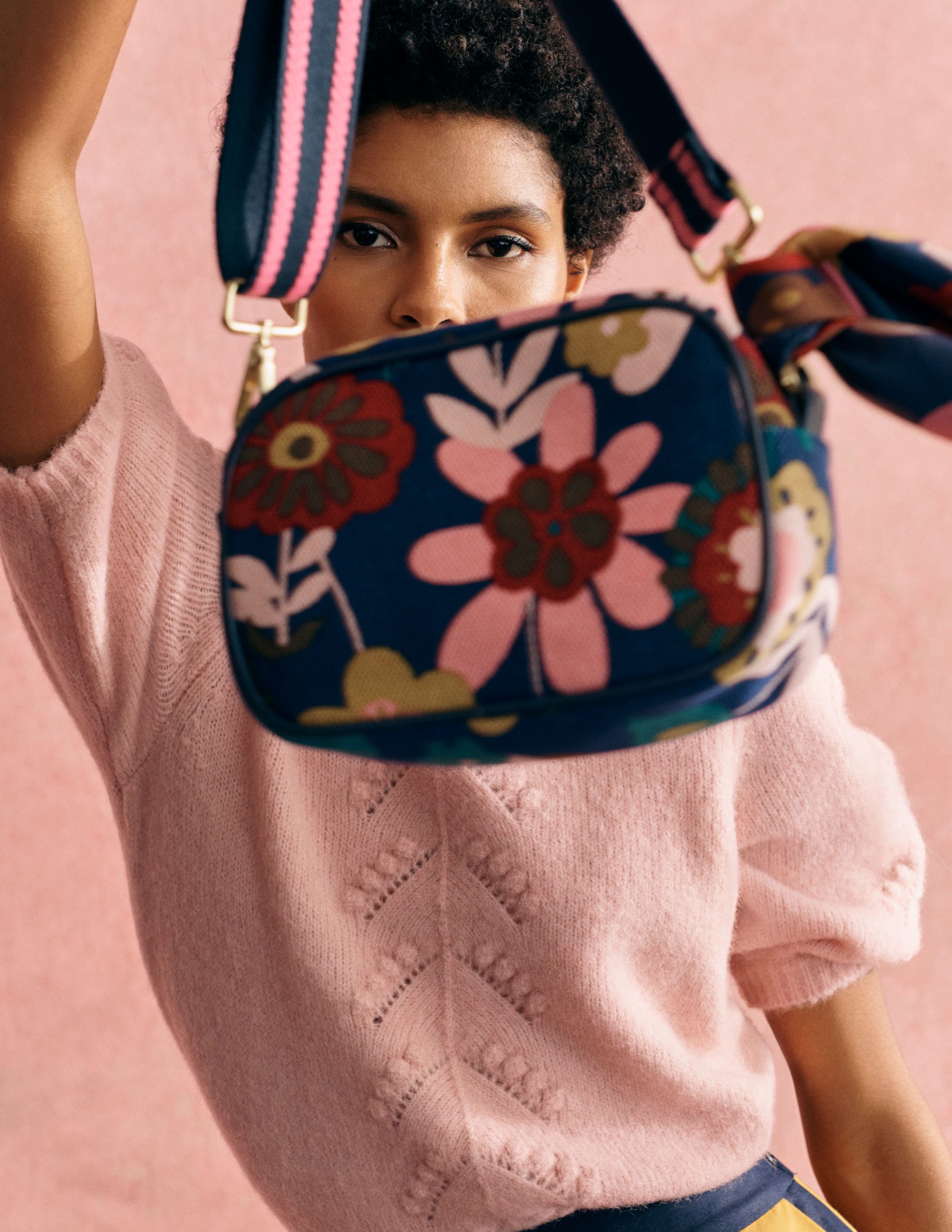 Canvas Crossbody Bag-French Navy, Flora Bloom - Image 6