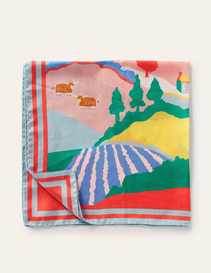 Silk Scarf-Dawn Sky, Scenic Meadow-1