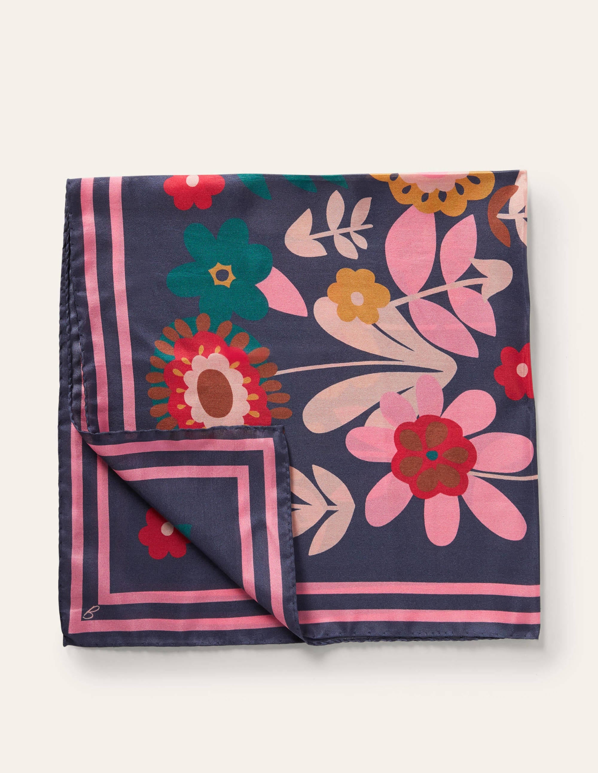 Silk Scarf-Navy, Flora Bloom - Image 1