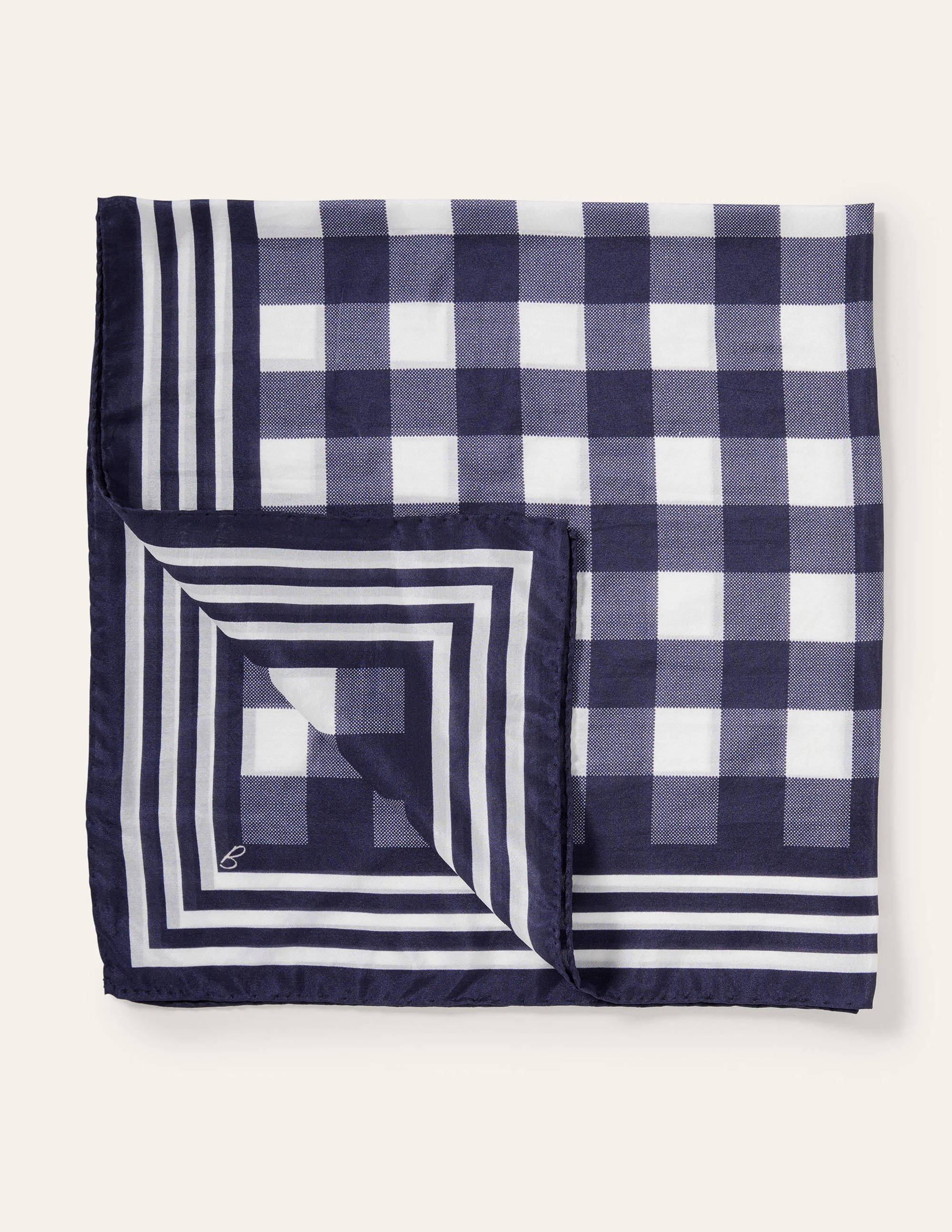 Silk Scarf-Navy, Gingham - Image 1