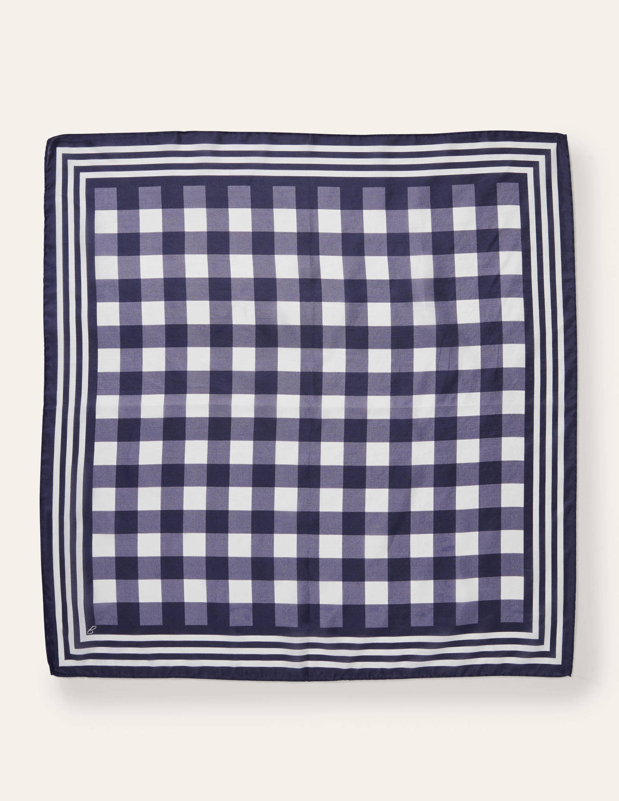 Silk Scarf-Navy, Gingham - Image 3