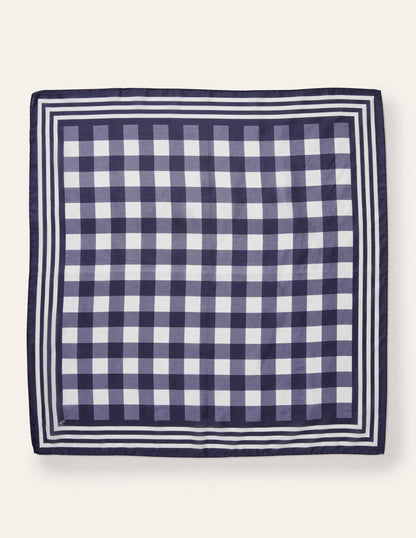 Silk Scarf-Navy, Gingham
