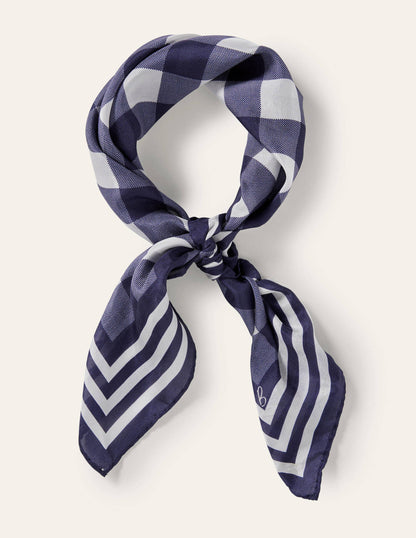 Silk Scarf-Navy, Gingham