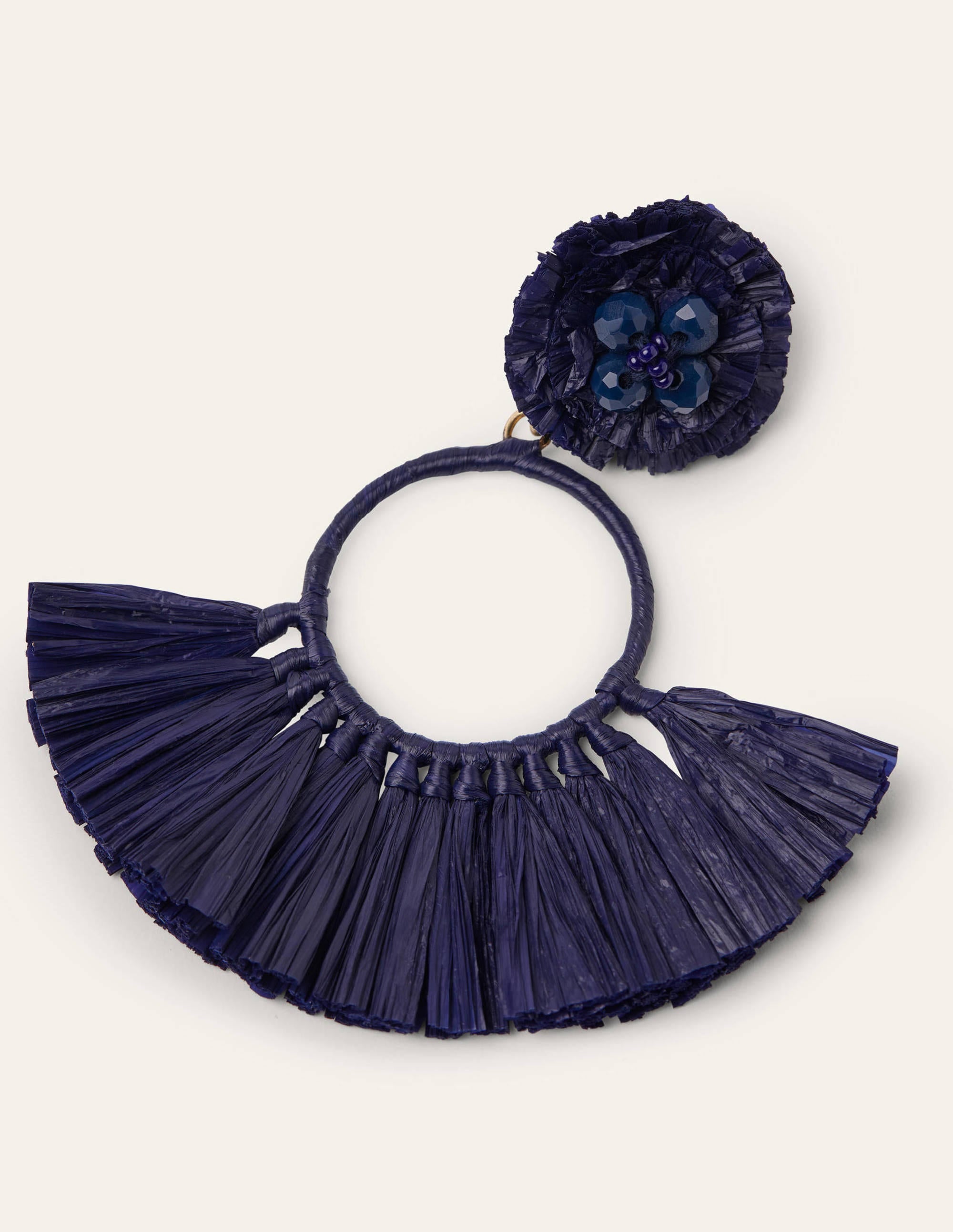 Tassel Ring Earrings-Navy - Image 1