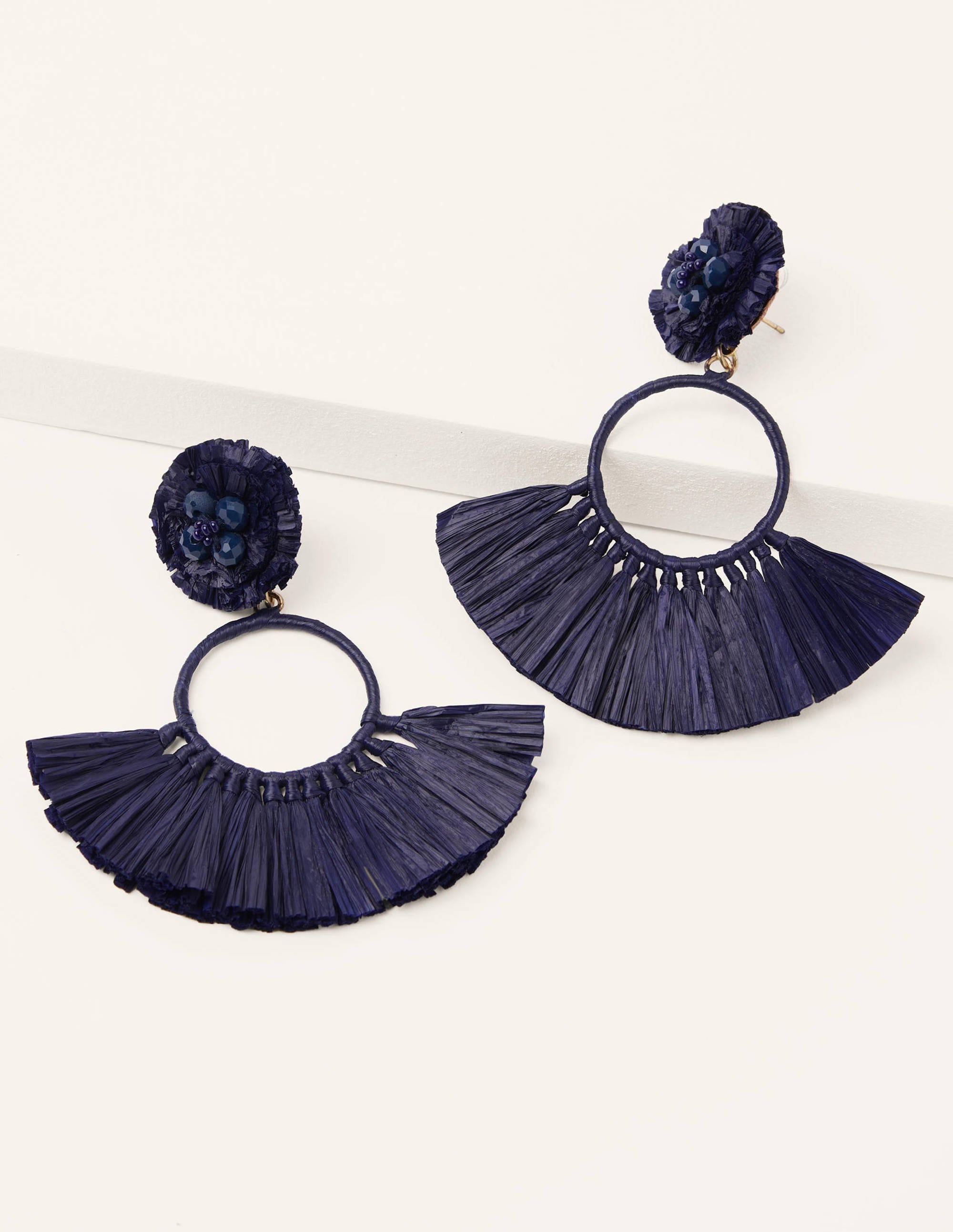 Tassel Ring Earrings-Navy - Image 2