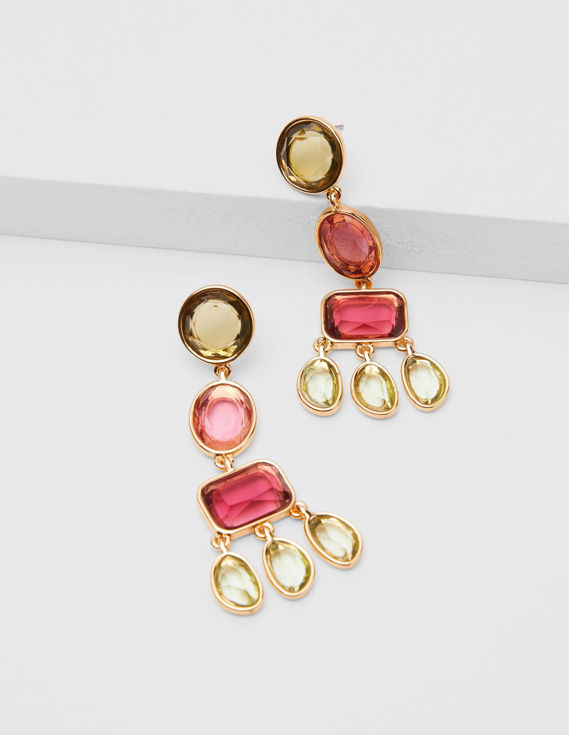 Jewelled Chandelier Earrings-Peach/Purple-1