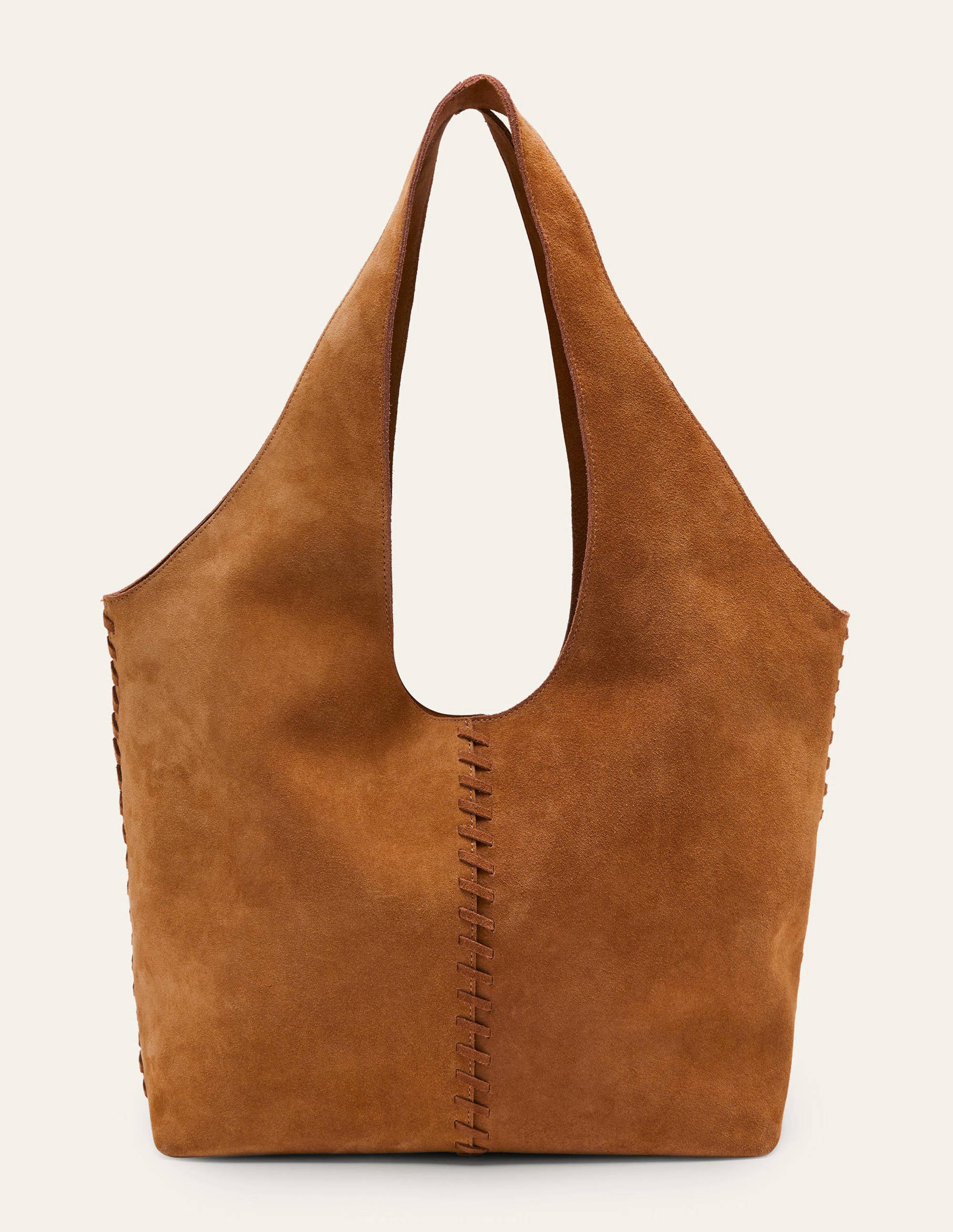 Suede Stitch Detail Hobo Bag-Tan - Image 3