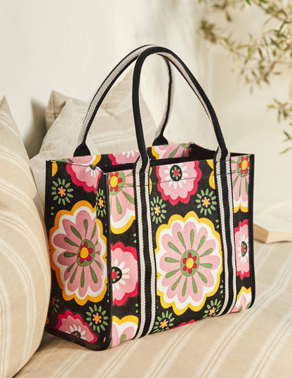 Tilda Canvas Tote Bag-Black, Opulent Daisy-1