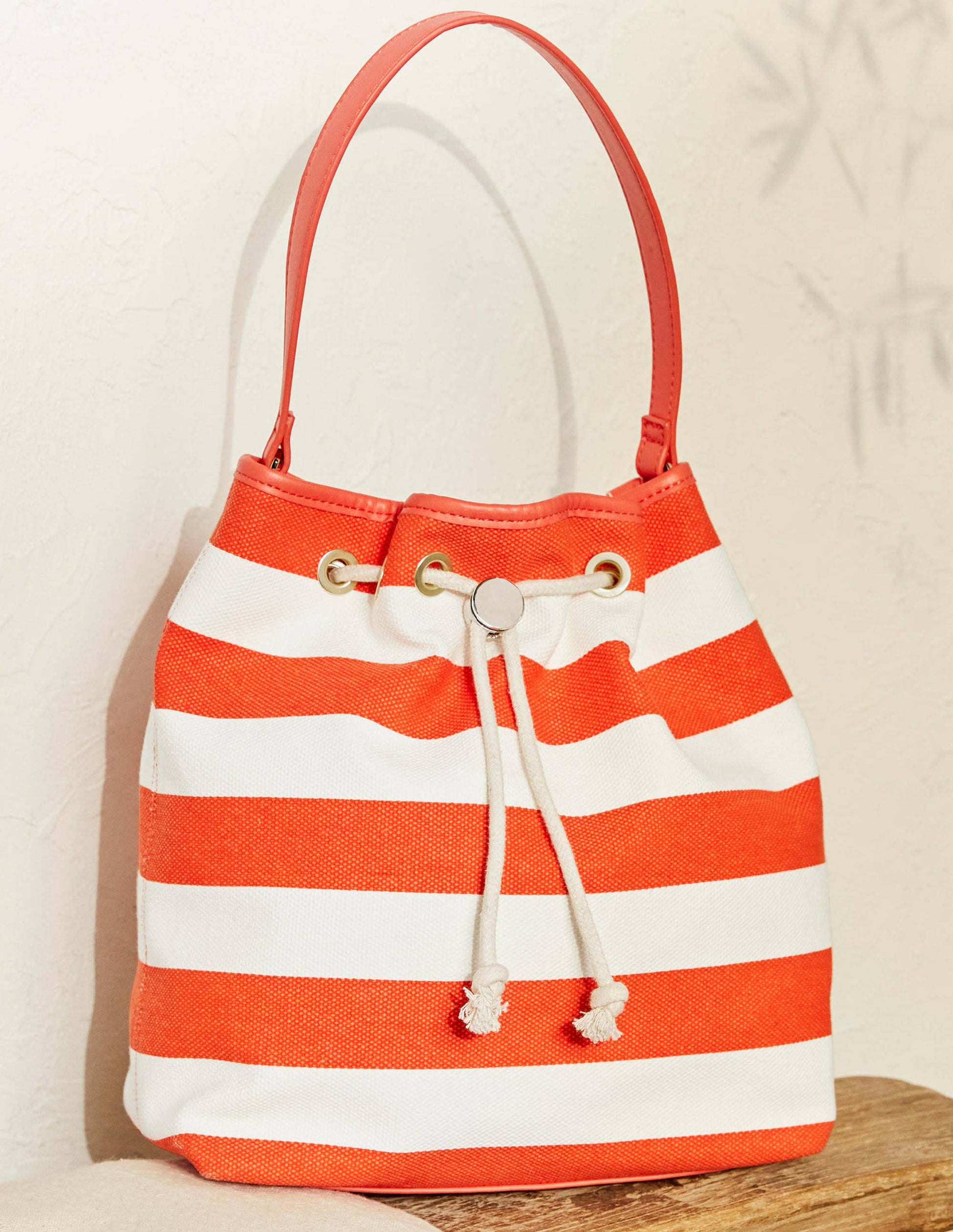 Canvas Drawstring Bucket Bag-Firecracker/Coastal Blue-1