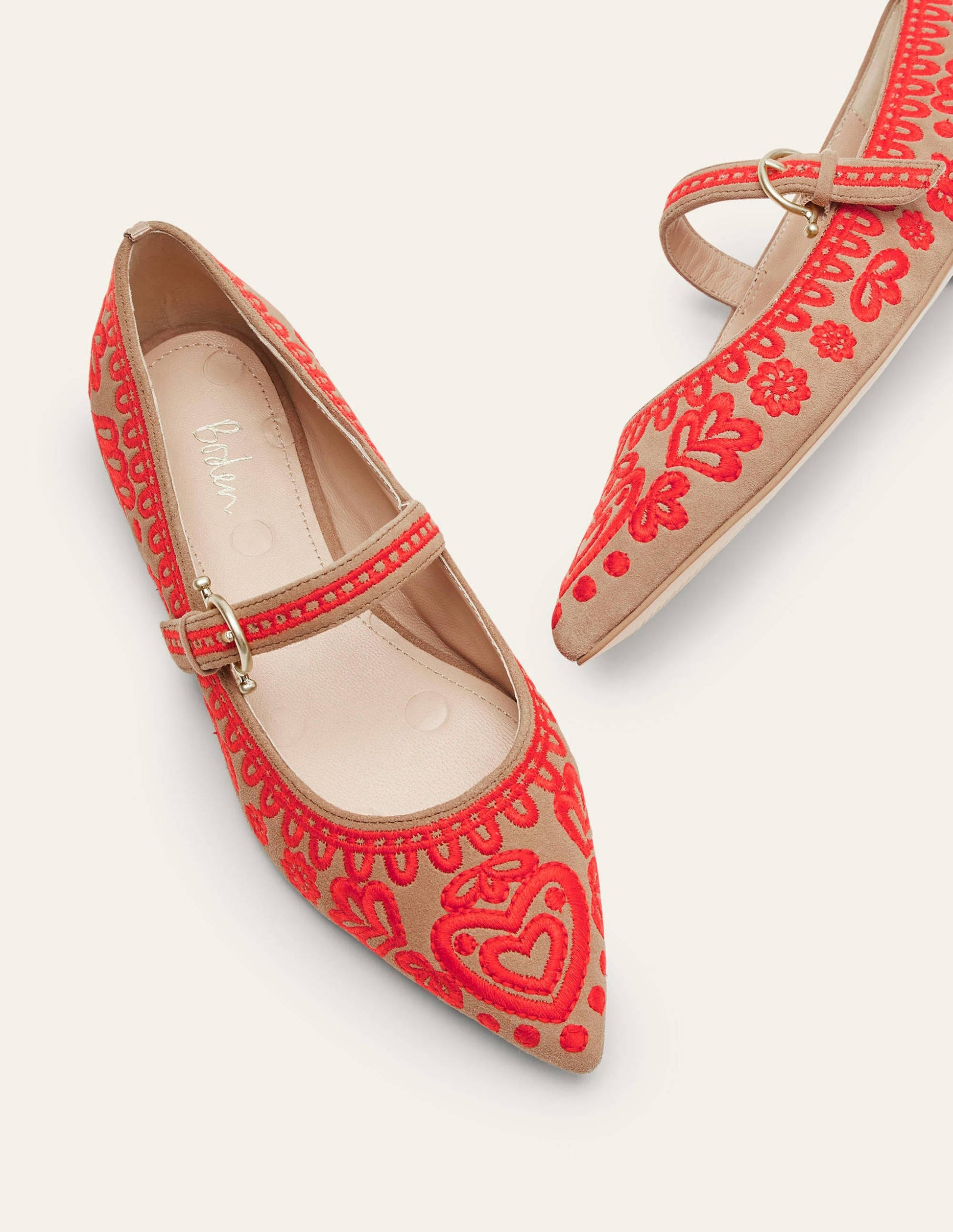 Pointed Toe Mary Jane Shoes-Acorn/Embroidery-3
