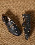 Snaffle Detail Leather Loafers-Black, Woodland Bud