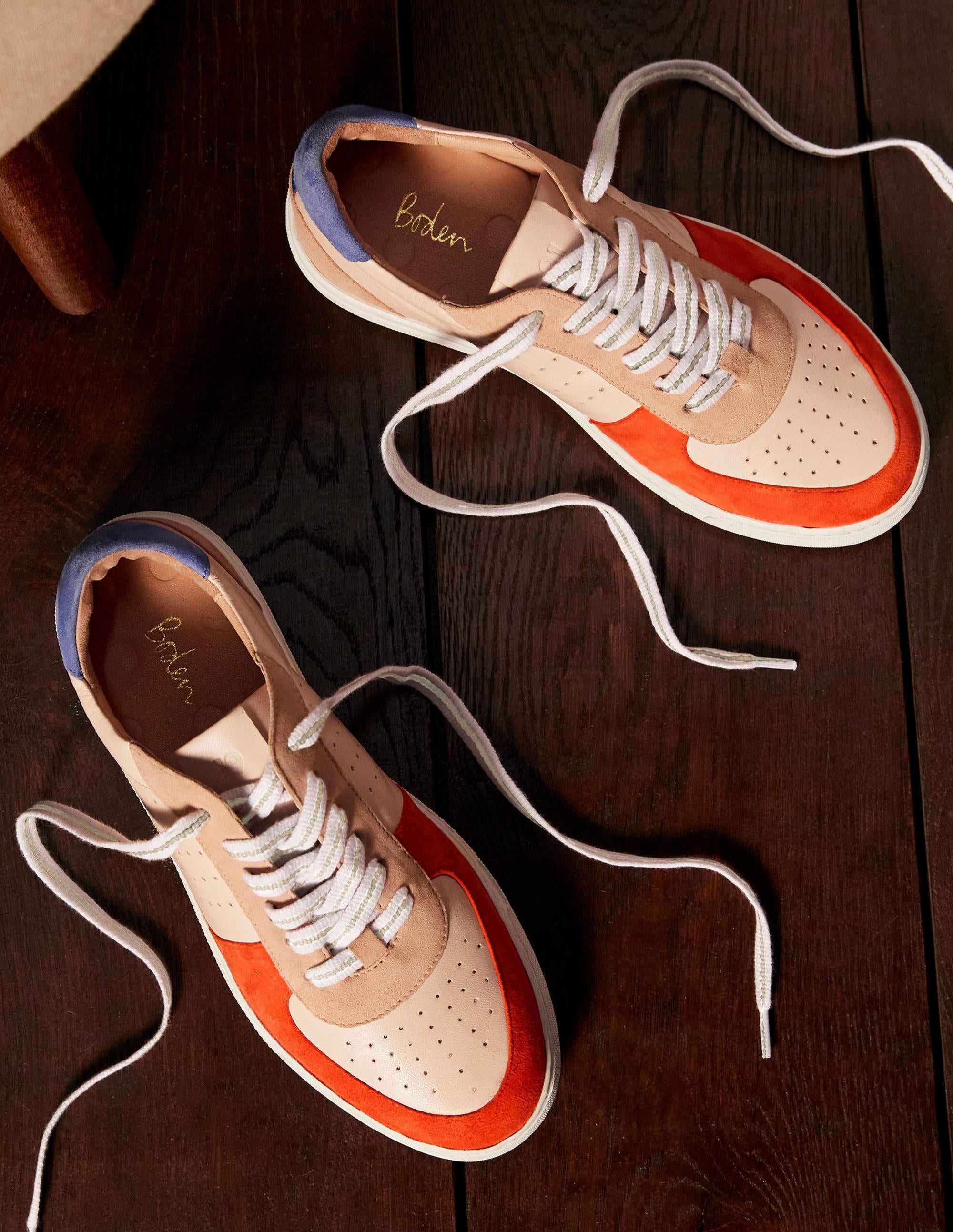 Lace Up Leather Trainers-Firecracker - Image 1