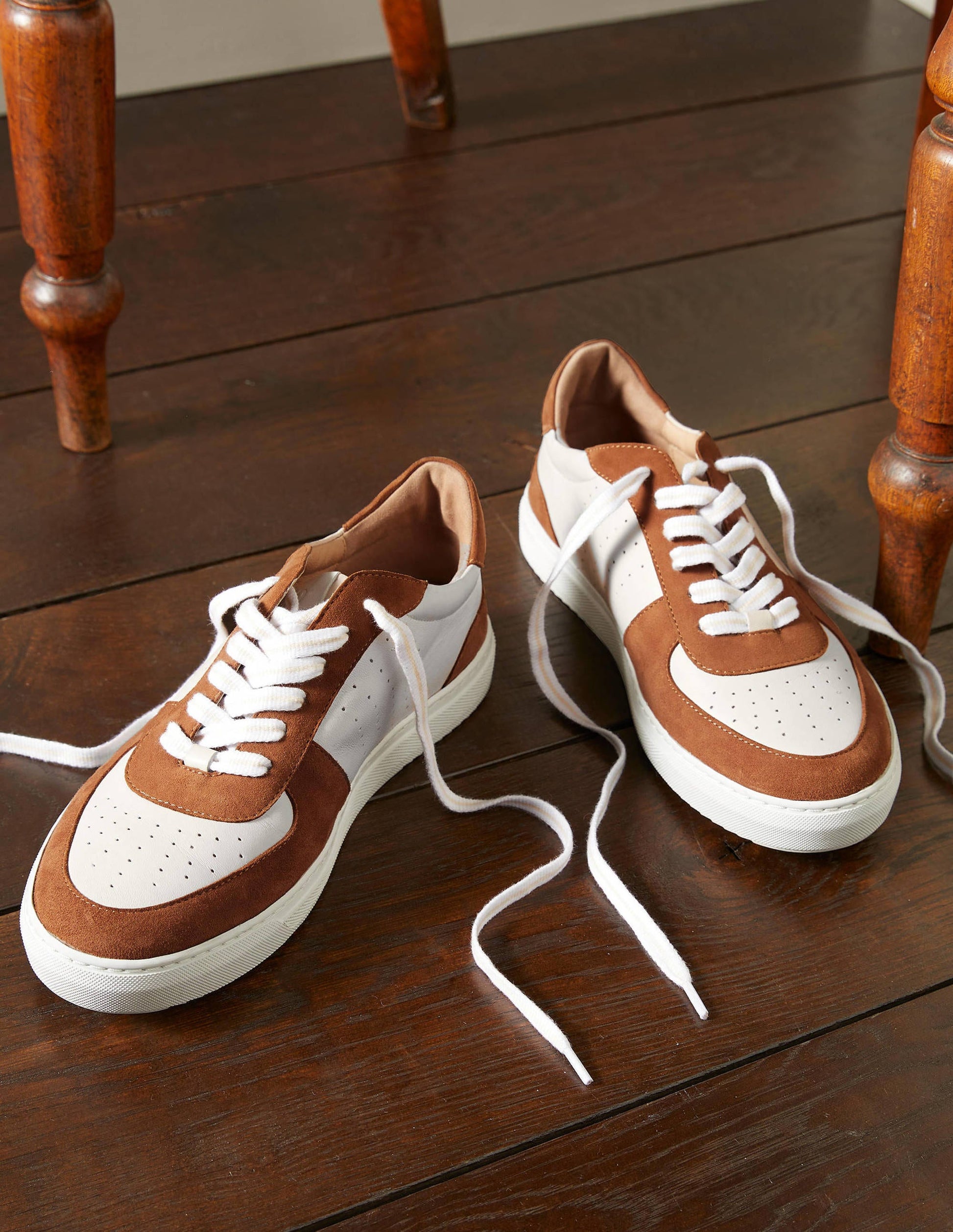 Lace Up Leather Trainers-Tan-1