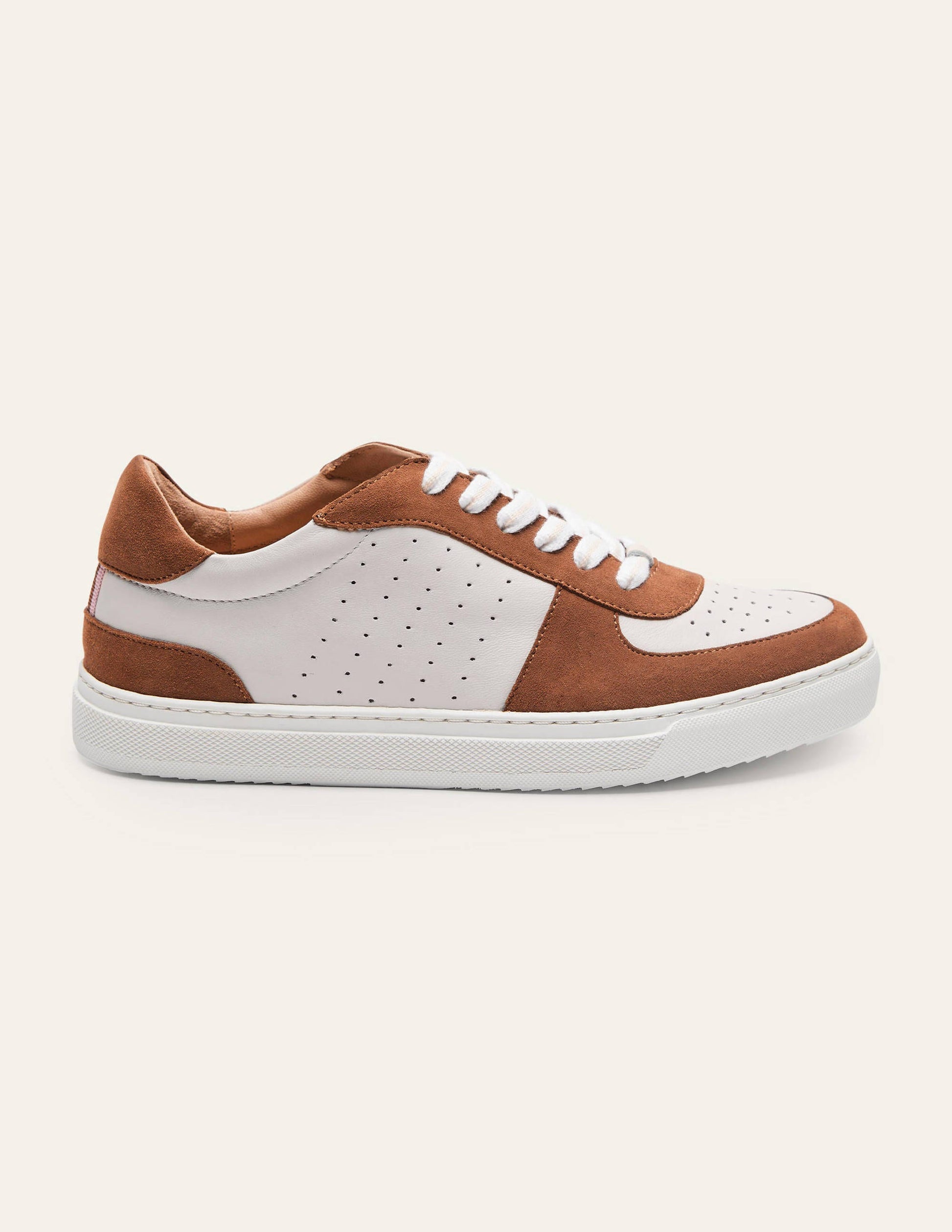 Lace Up Leather Trainers-Tan-2