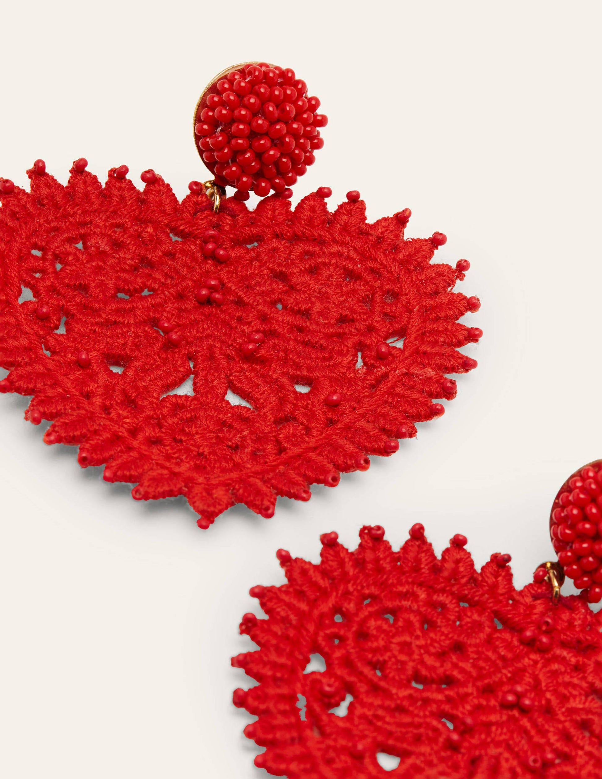 Beaded Heart Earrings-Red-2