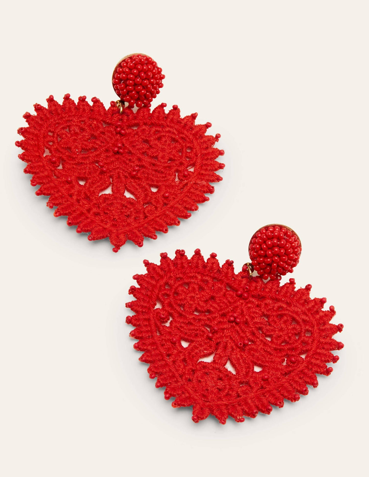 Beaded Heart Earrings-Red