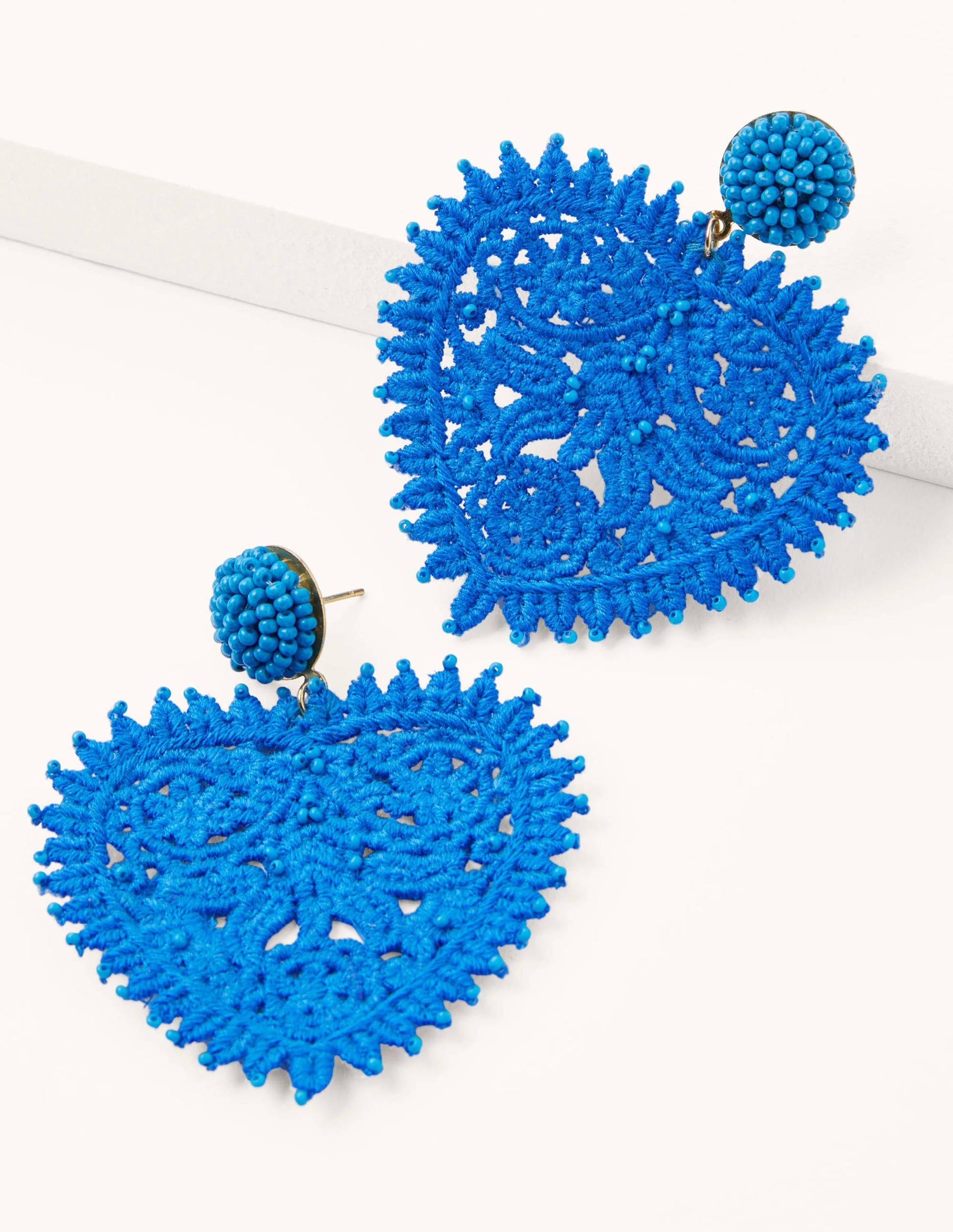 Beaded Heart Earrings-Moroccan Blue-1