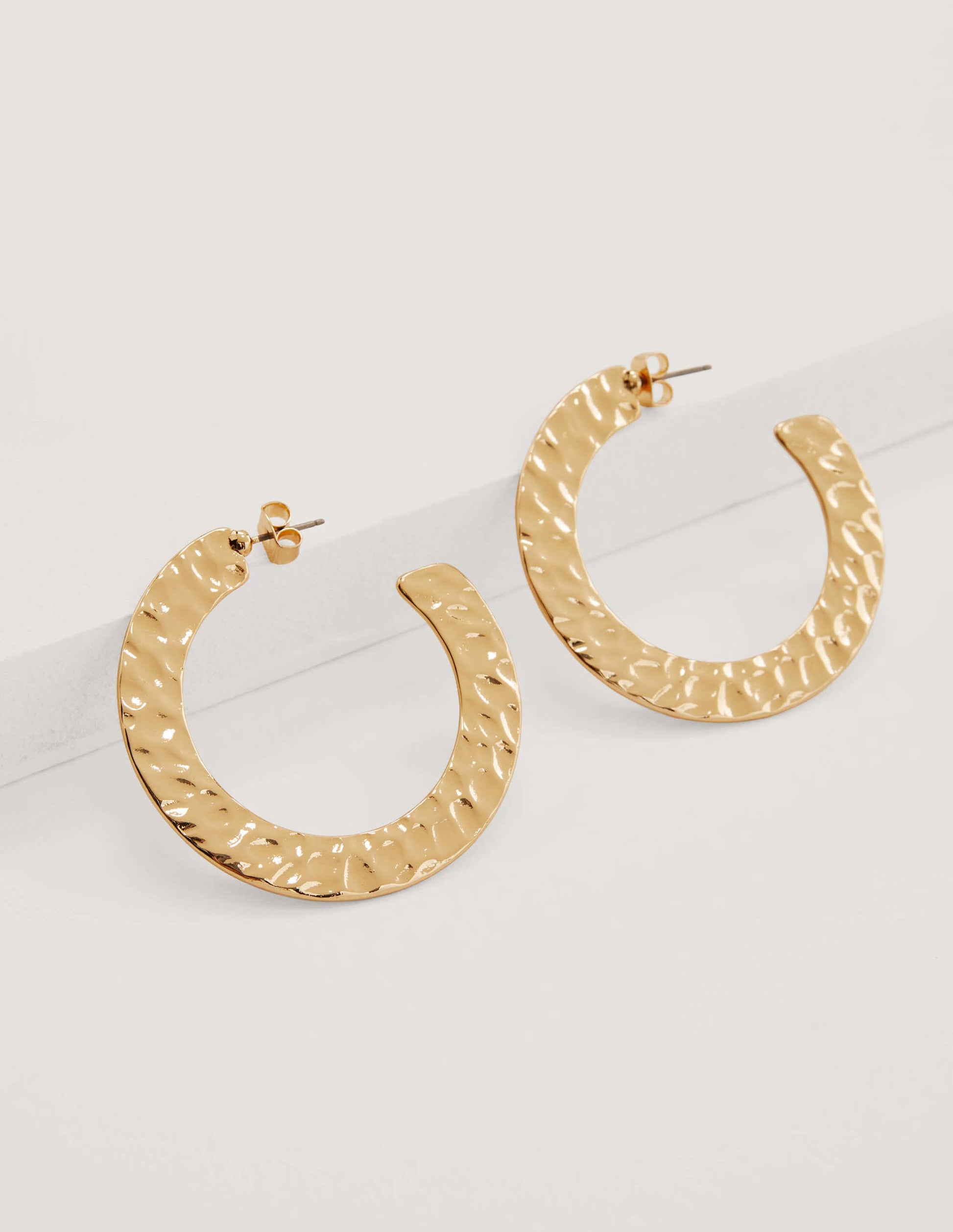 Hammered Hoop Earrings-Gold Metallic-1