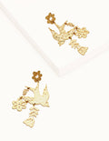 Hammered Botanical Earrings-Gold Metallic