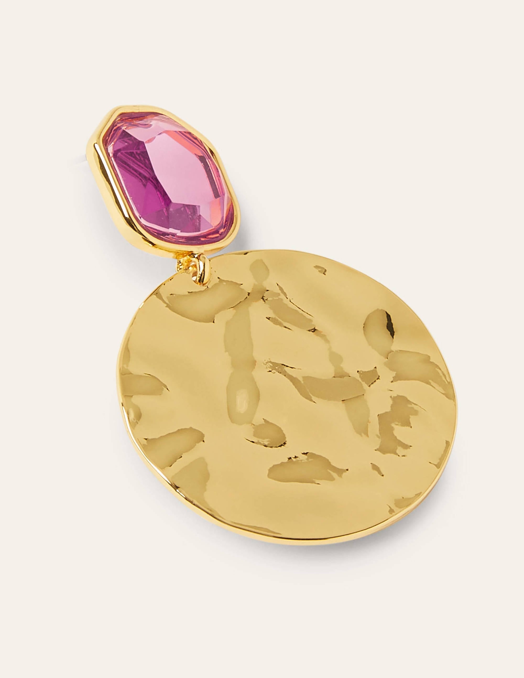Jewel Hammered Disk Earrings-Formica Pink/Gold Metallic - Image 2