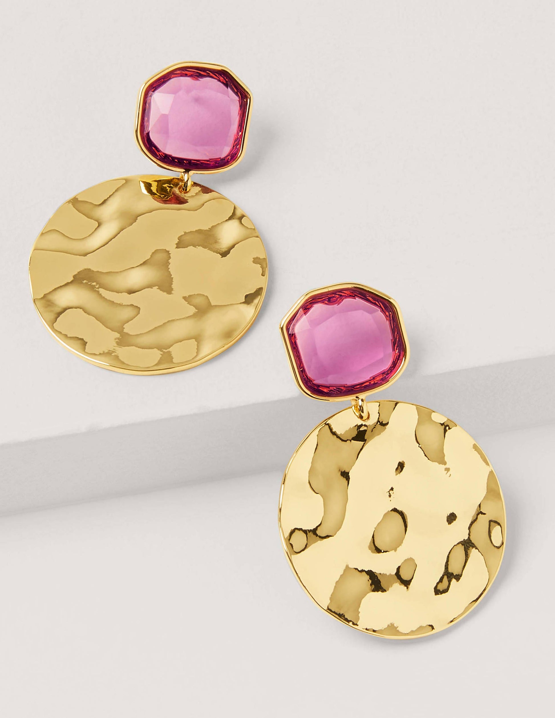 Jewel Hammered Disk Earrings-Formica Pink/Gold Metallic-1