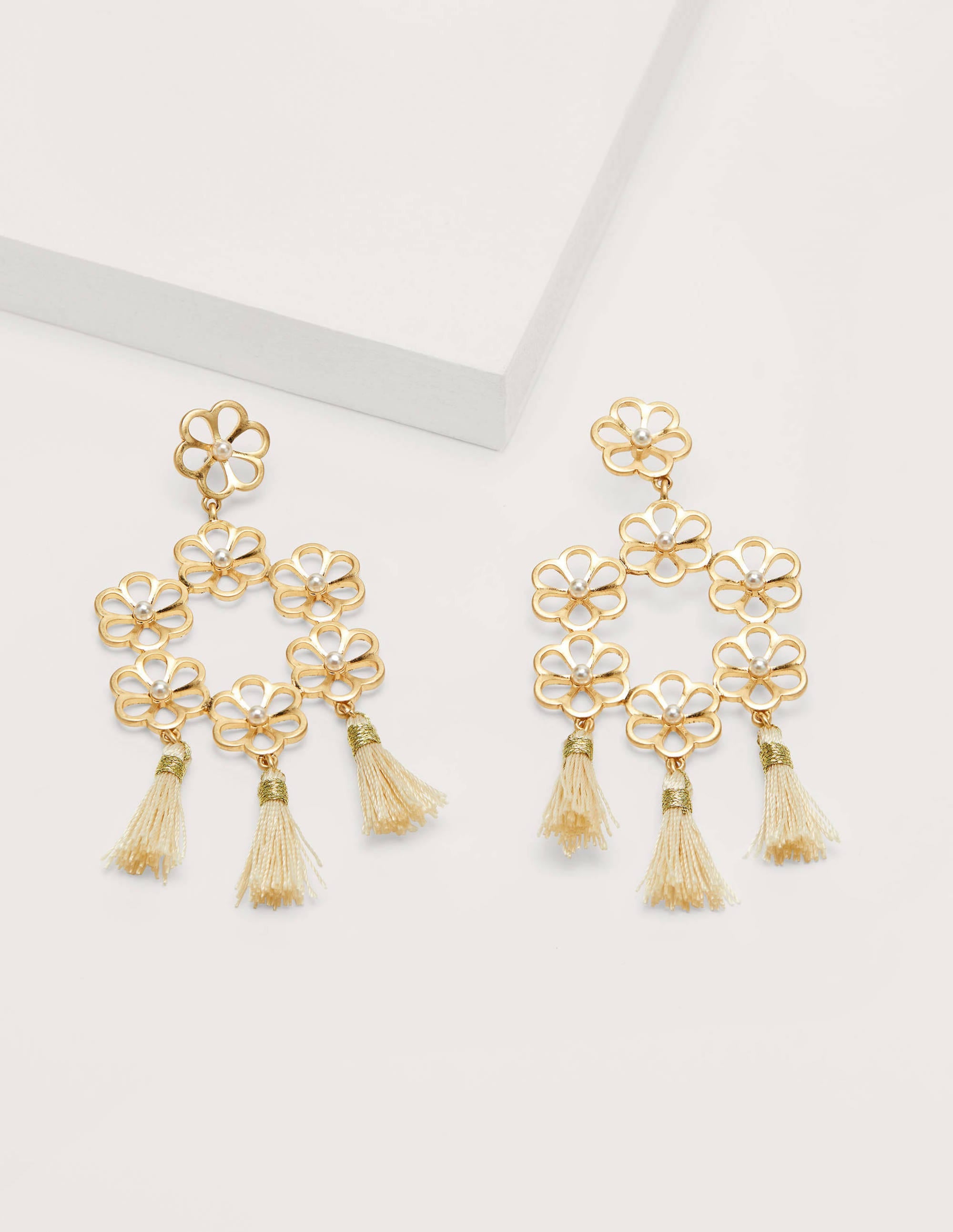 Floral Tassel Earrings-Gold Metallic - Image 1