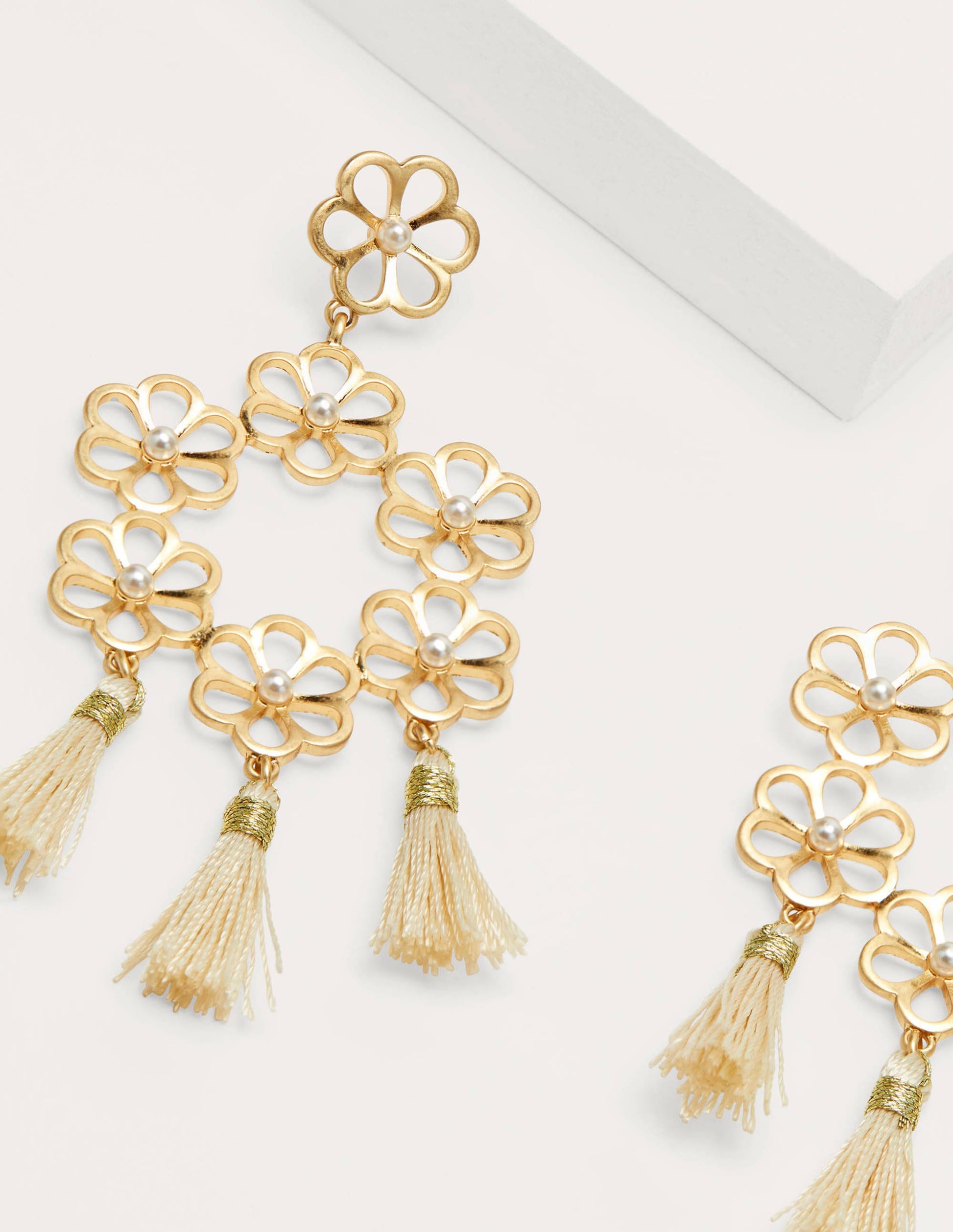 Floral Tassel Earrings-Gold Metallic-2
