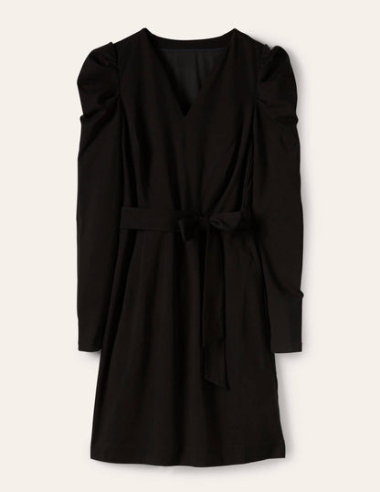 Puff Sleeve Jersey Dress-Black-5