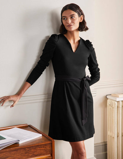 Puff Sleeve Jersey Dress-Black-1