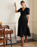 V-Neck Jersey Midi Dress-Black