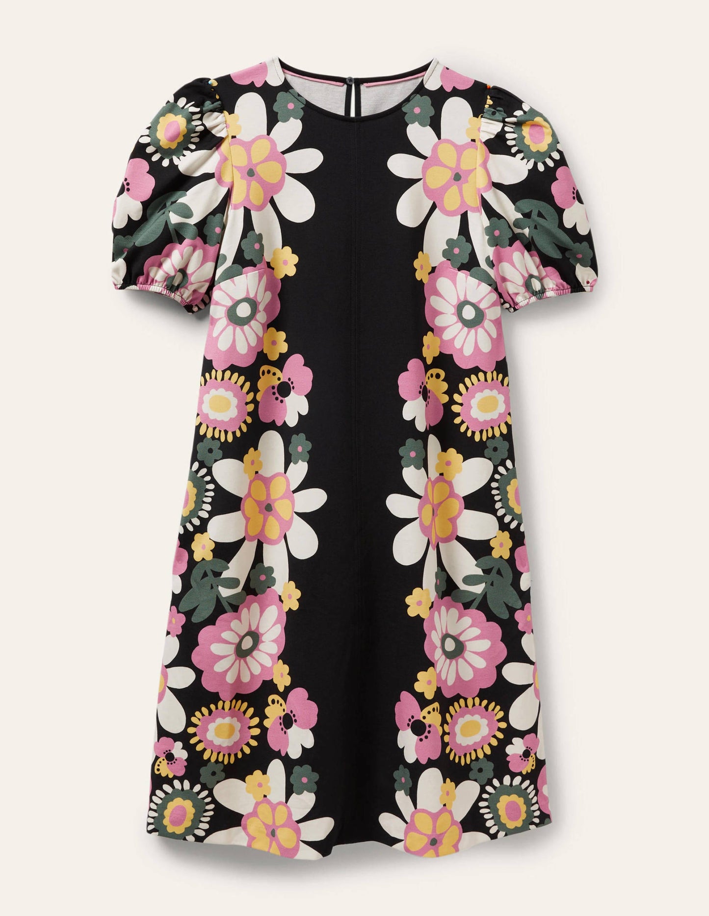Seam Detail Jersey Shift Dress-Black Flora Bloom