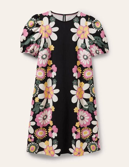 Seam Detail Jersey Shift Dress-Black Flora Bloom-5