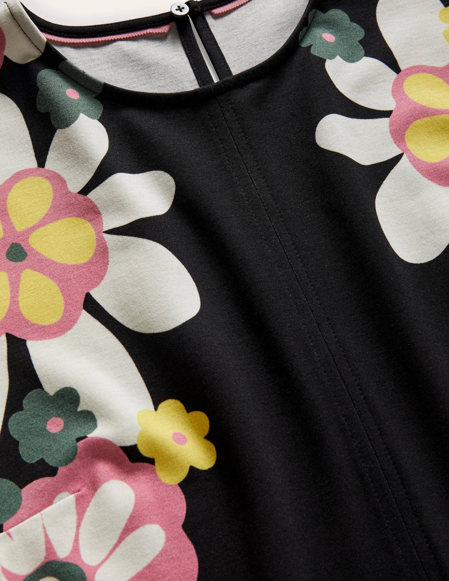 Seam Detail Jersey Shift Dress-Black Flora Bloom