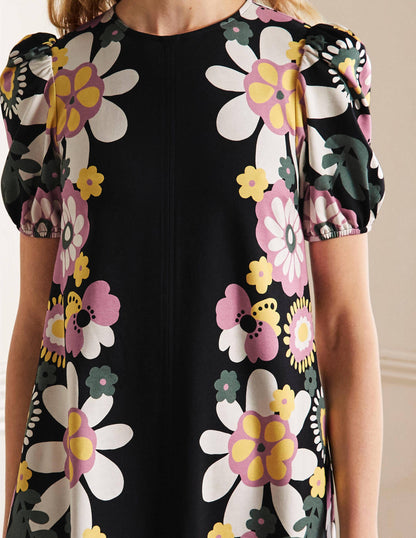 Seam Detail Jersey Shift Dress-Black Flora Bloom-2